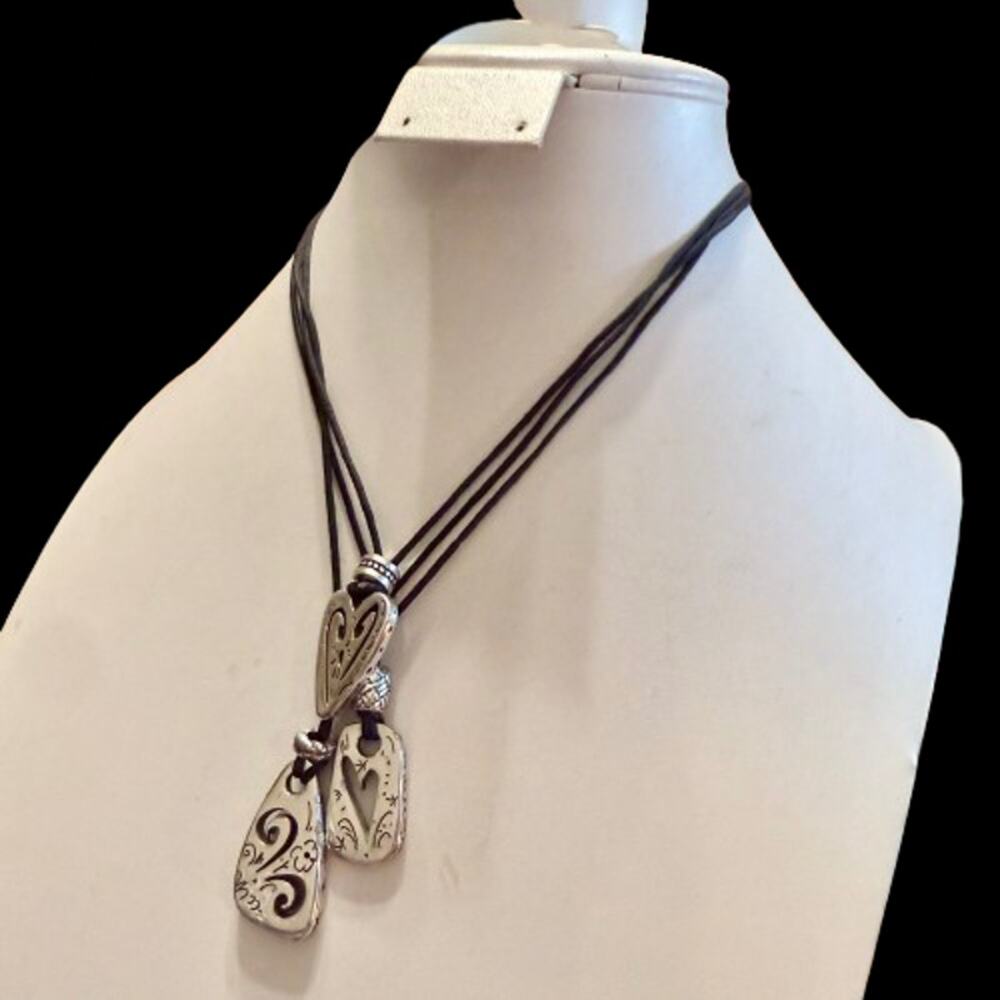 Brighton BRAZILIAN Hearts TRIPLE TRIO Black Corded Necklace - Picture 5 of 7